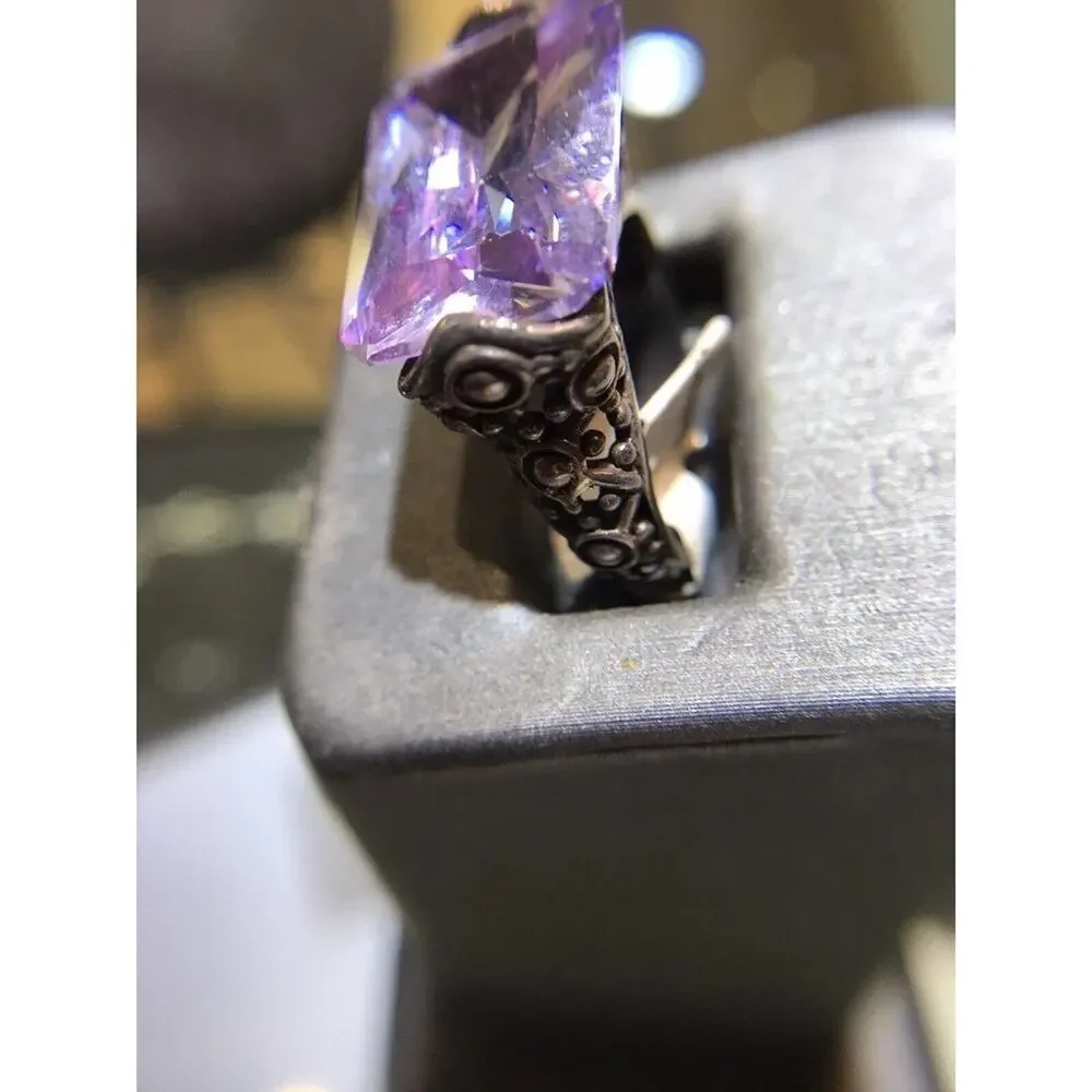 Amethyst Ring Sz7.75 Large Stone Sterling Silver 925